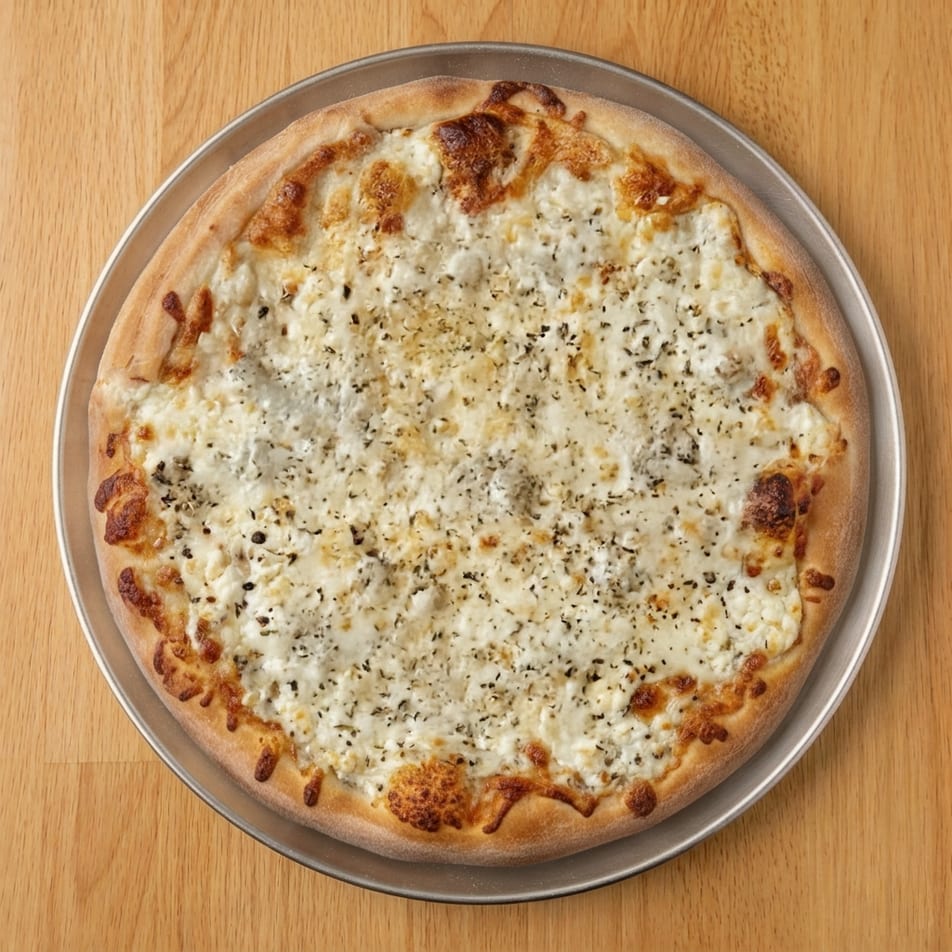 White Triple Cheese Pizza.