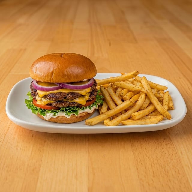 Cheeseburger with French Fries.